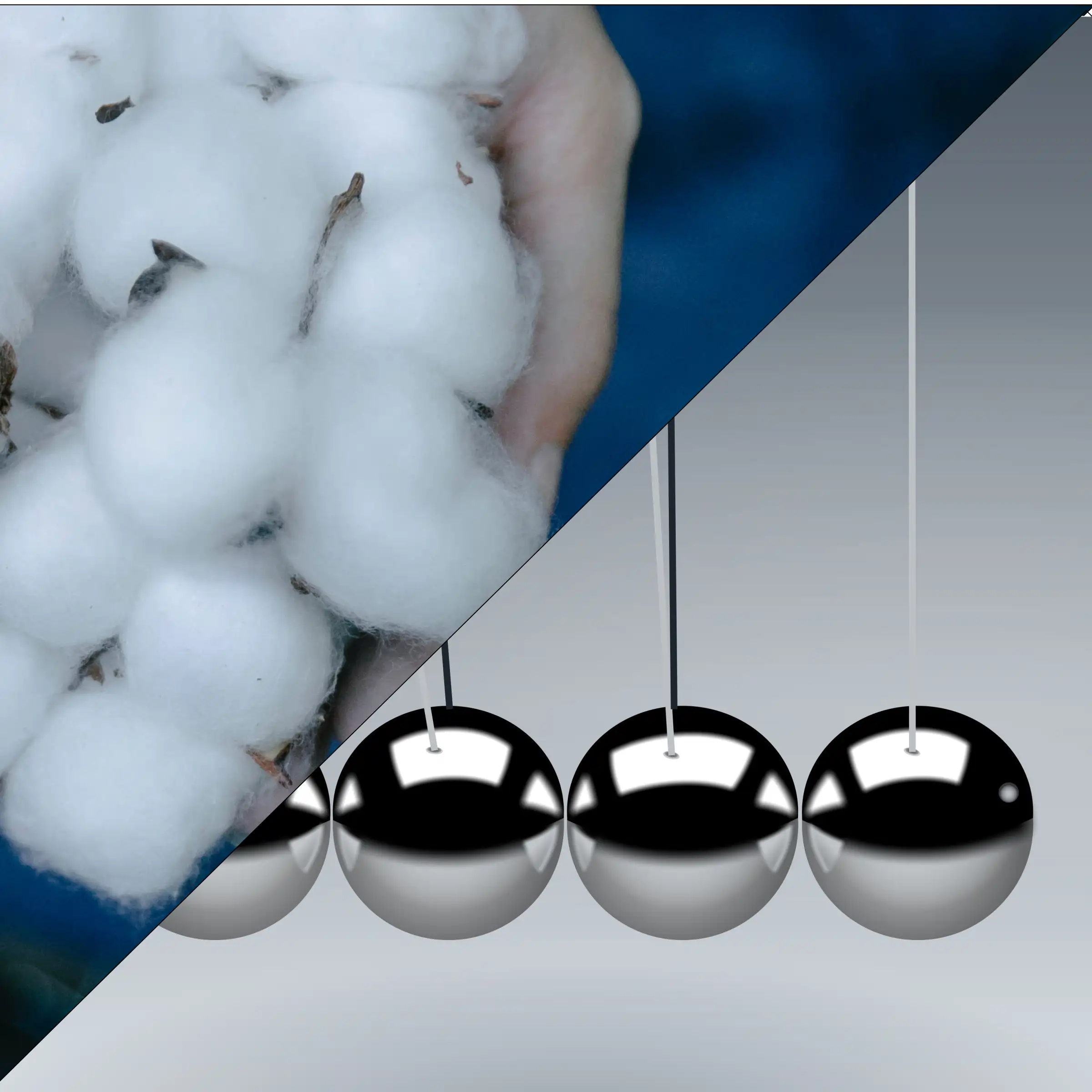 symbol image for Soft Commodities vs Hard Commodities showing a hand full of cotton and metal balls next to each other